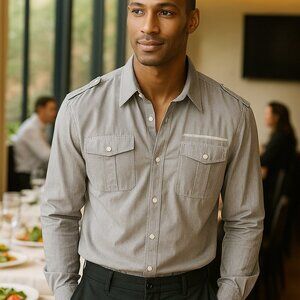 23rd St Men's Long Sleeve Casual Button Down White Thread Gray Shirt Size XL